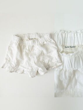 Roller Rabbit Linen Ruffle Shorts Cottagecore Elastic Waist Boho Summer M Ivory